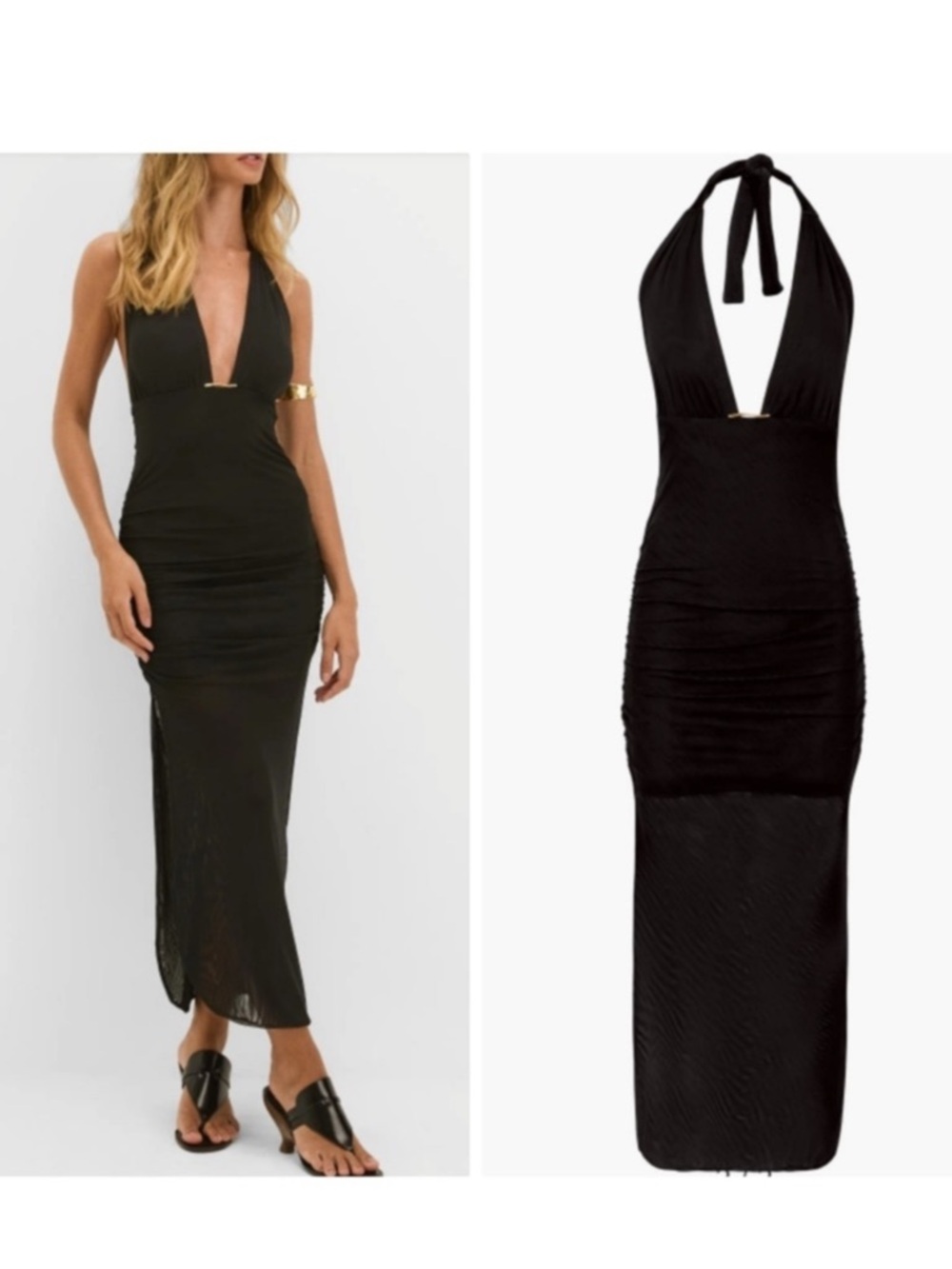 Caroline Constas Salma Black Mesh Halter Cover Up Maxi Dress Black S NWT